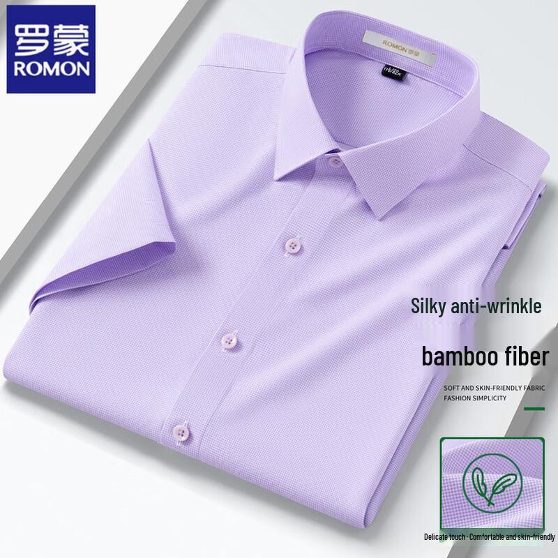 ROMON Men s Short-Sleeve Smooth Wrinkle-Free Business Casual Shirt 38