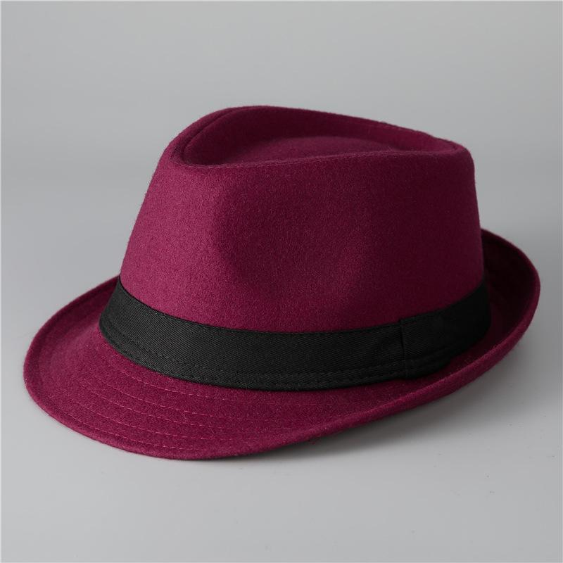 

Мужская шляпа федора для осени/зимы - Теплая шерстяная в британском джазовом стиле для мужчин среднего и пожилого возраста M (56-58 cm) вино красного