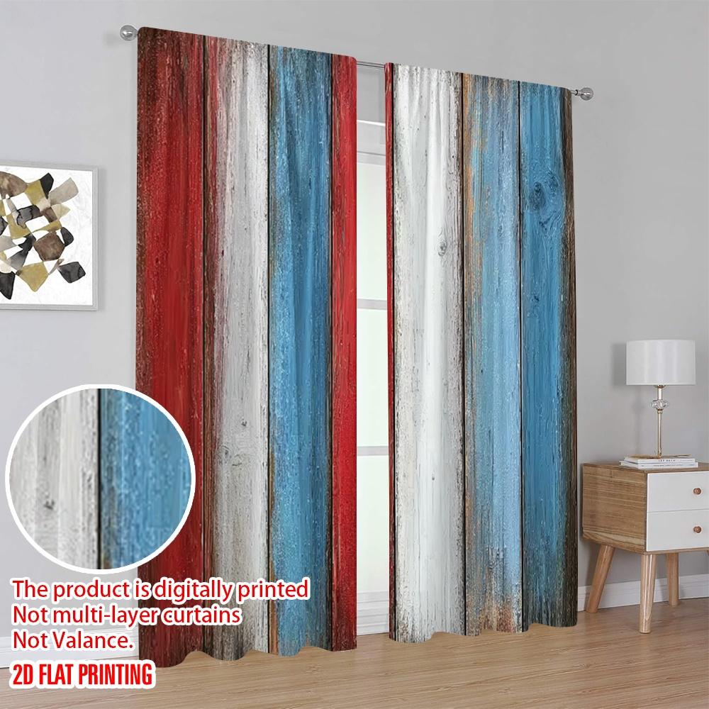 Set Of 2 Rustic Flat Printing Window Drapes French Flag Wood Wall Digital Printed Polyester Festive Holiday Booths Curtain