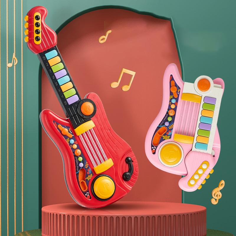 Kids Guitar Toy 2 In 1 Folding Musical Instrument Piano Brain-Training Educational Toys Birthday Gift for Girl Boy
