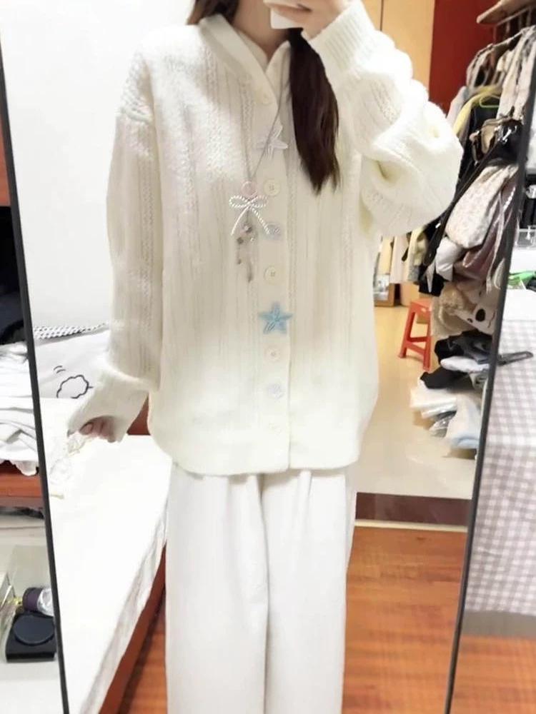 Milky Cute Starfish Hooded Cardigan - Women's Autumn/Winter Knit Sweater