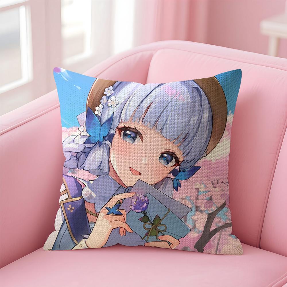 Genshin Impact Kamisato Cushion Cover Natural Linen Pillow Case DoubleSided Print Decorative Sofa Pillowcase Home Decor Gift