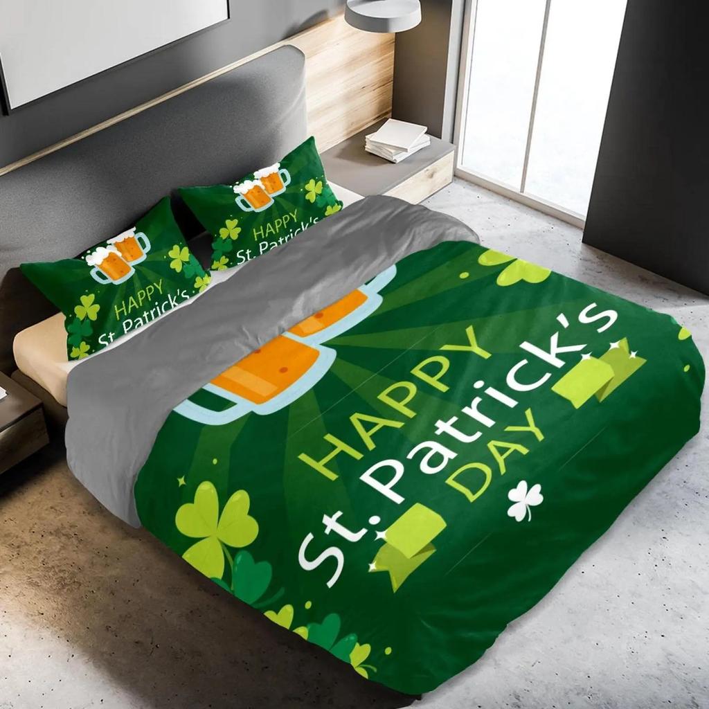 Copripiumino Re Regina Tappo di Bottiglia di Birra Set Biancheria da Letto Festivo Birra Ghiacciata Adolescenti Adulti Buon San Patrizio Copripiumino in Poliestere