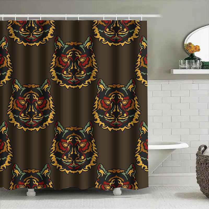 

Vibrant Tiger Head Shower Curtain Modern Decorative Printing Waterproof Fabric For Bathroom Size72 X 84 Inches (180X213Cm) W60H190(CM)-1 Pcs