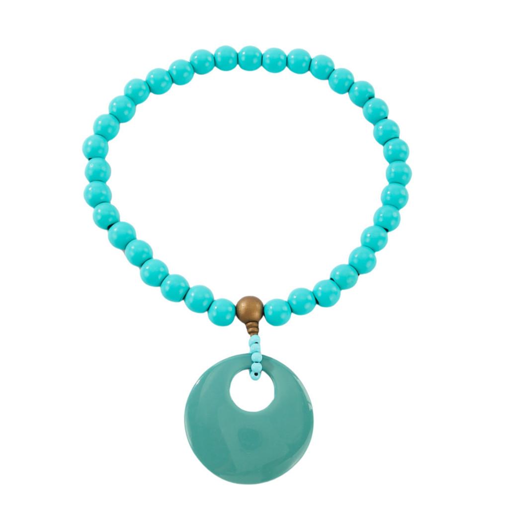 Wooden Beaded Summer Necklace Women Stretch Chain Geometric Pendant Decoration