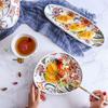 Ceramic Salad Plates with Handle,Porcelain Dinner Plates,Colorful Floral Pattern Serving Plate for Desserts Sandwiches Dishes