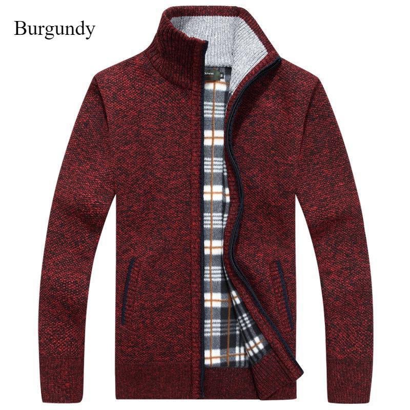 Men's Autumn and Winter Cardigan Zipper Sweater Thickened with Velvet Stand Collar Loose Warm Knit Coat Top
