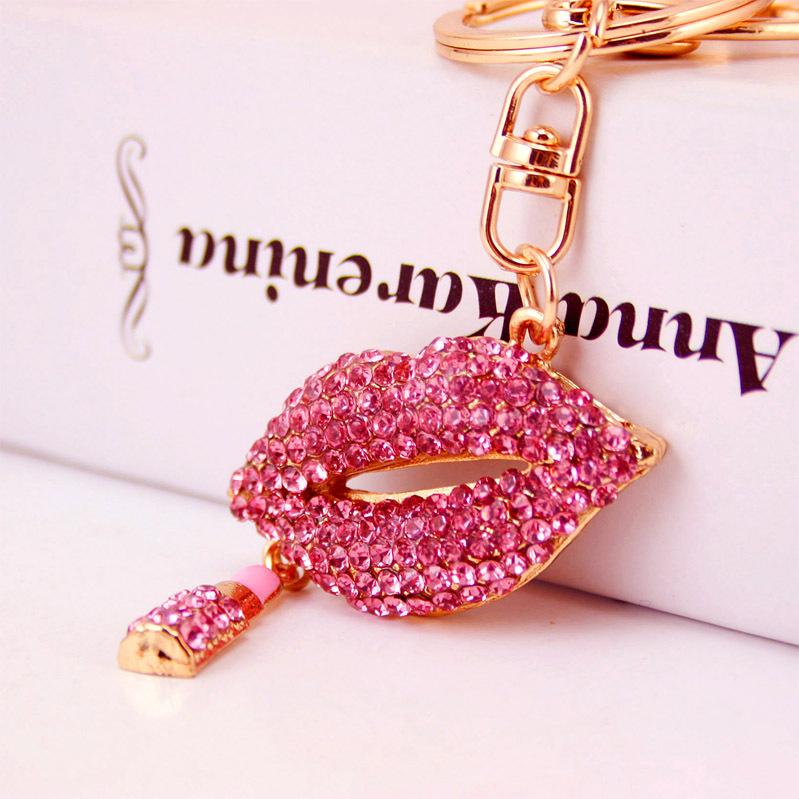 Chic Diamond Red Lips Keychain Pendant for Ladies' Bags