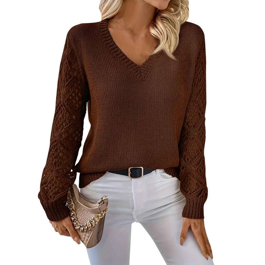 Women's Fashion Casual V-Neck Long Sleeve Loose Personalized Solid Color Sweater