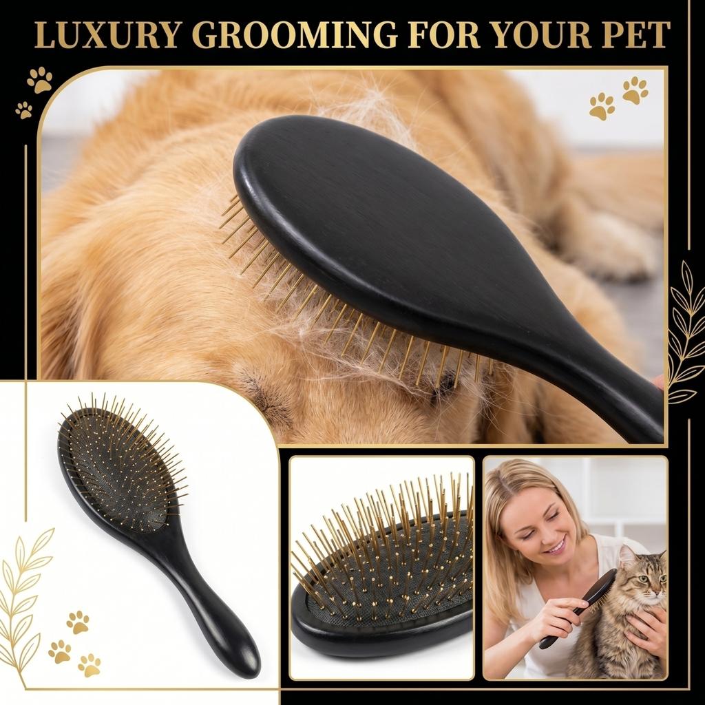 Pet Grooming Brush with Metal Pin Bristles and Comfortable Handle for Effective Hair Removal and Cleaning Suitable for Various Pet Fur Types