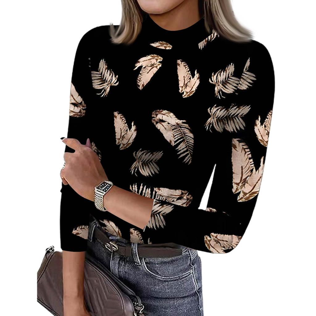 Damen Slim Bottom T-Shirt Mode Lässig Farbverlauf Druck Rundhals Pullover 3/4 Ärmel Top