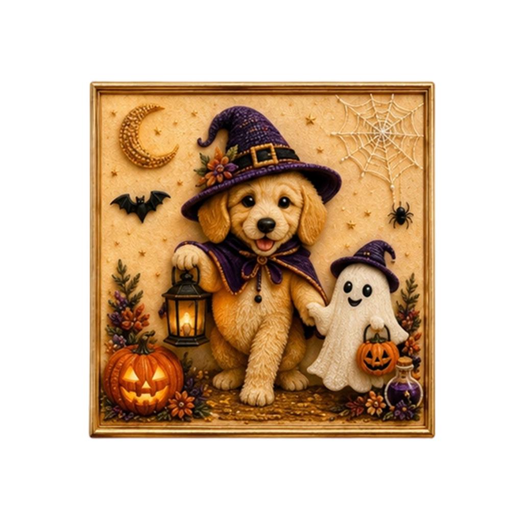 Kit for Adults Kids Halloween Dog Design DIY 5D Set with Round Drills