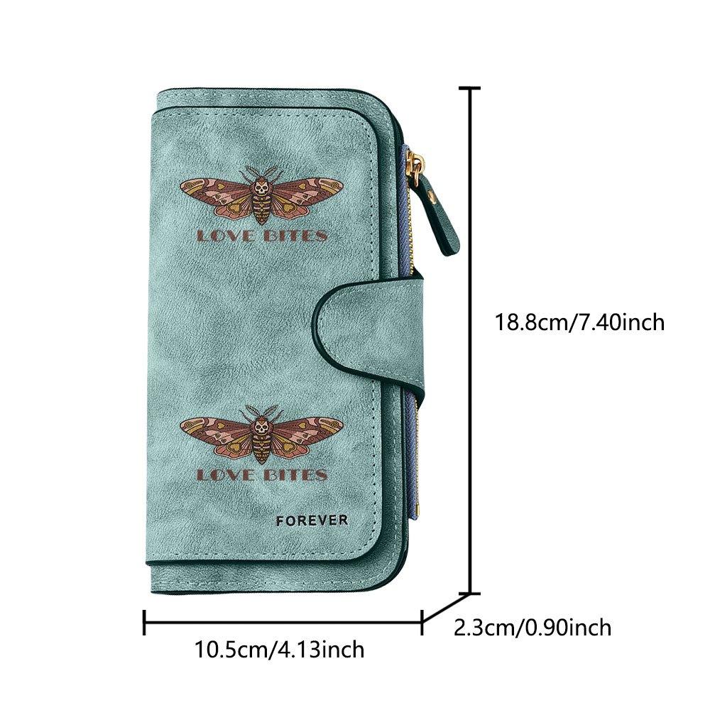 LOVE BITES Skull Moth Long Zipper Wallet, Large Capacity Card Holder, Unisex Clutch Bag, Fashionable Zipper Coin Purse, Suitable for Daily Use, A