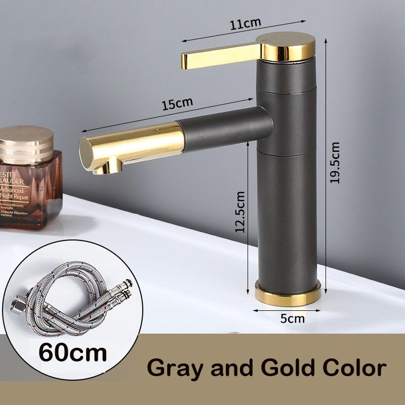 Bathroom Basin Faucets Black Sink Faucets Hot Cold Water Mixer Crane White Deck Mounted 360° Rotating Universal Water Taps Gray