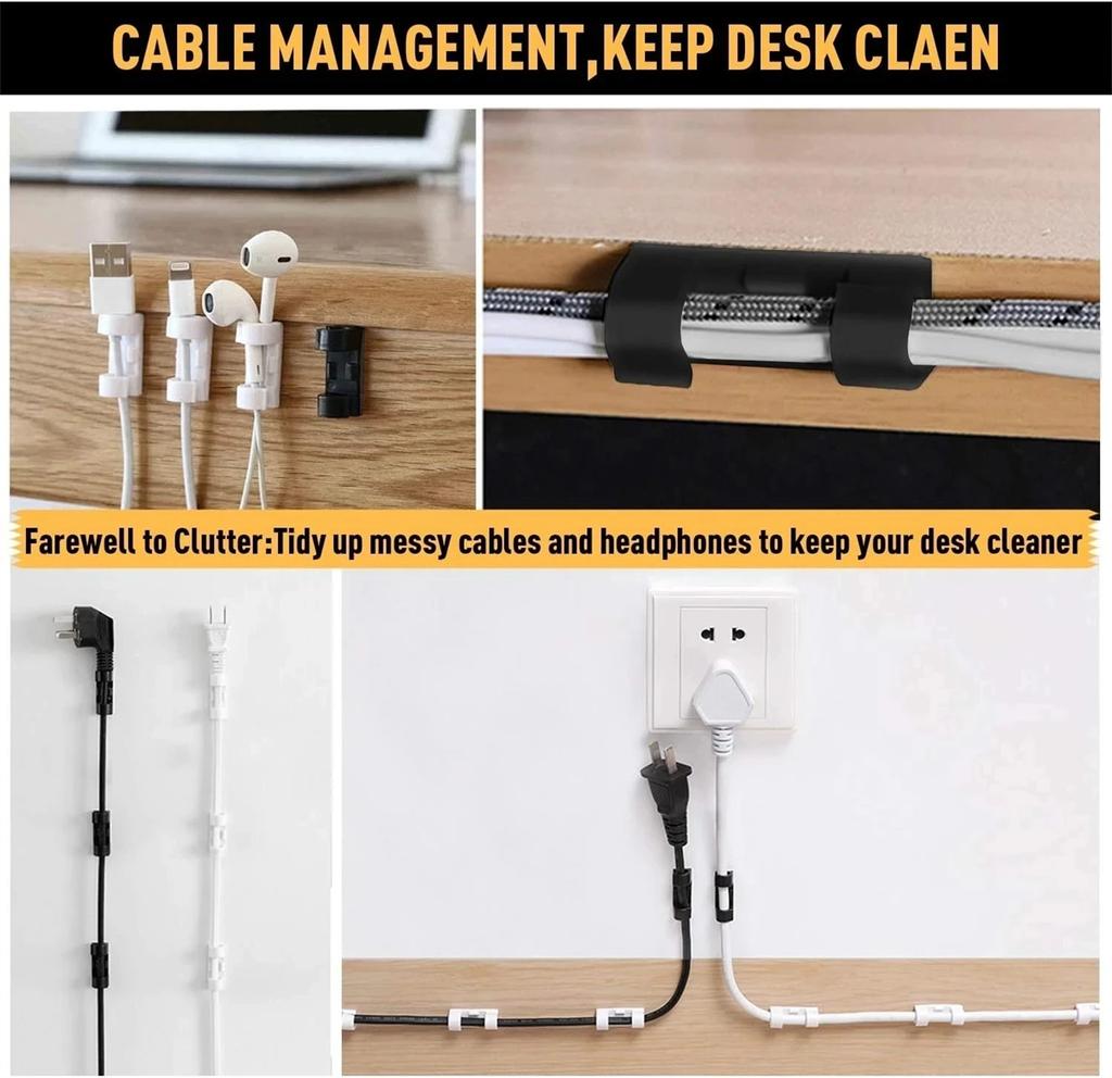 Clear Plastic Cable Clips - Transparent Wire Organizers for Wall & Desk Cable Management, Adhesive Cord Holders