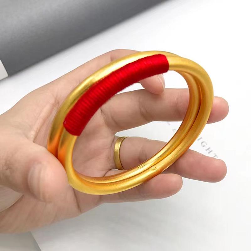 Classic Sand Gold Red Rope Bracelet - Heritage Series Bangle, Wedding Jewelry Gift Ornament