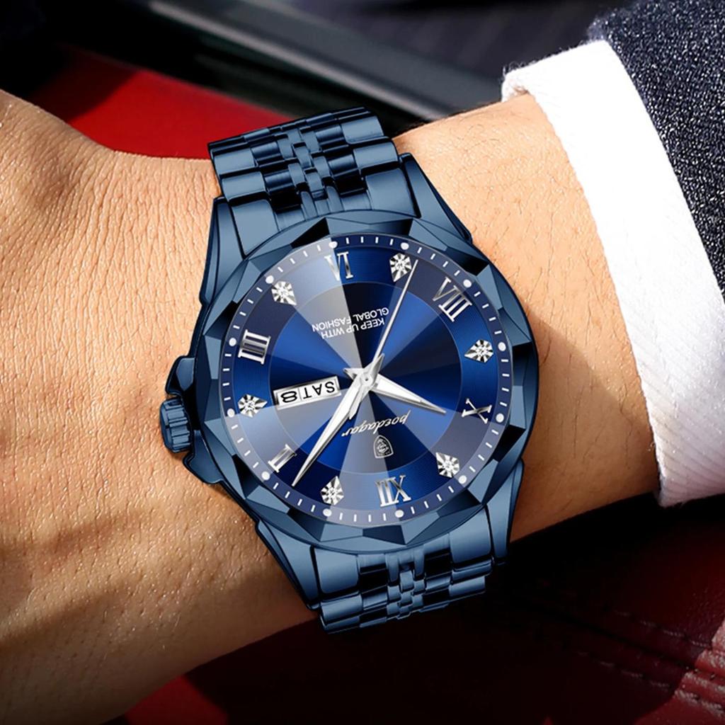 POEDAGAR Luxury Fashion Man Clock Top Business Waterproof Luminous Date Week Men's Watches Quartz Stainless Steel Wristwatch