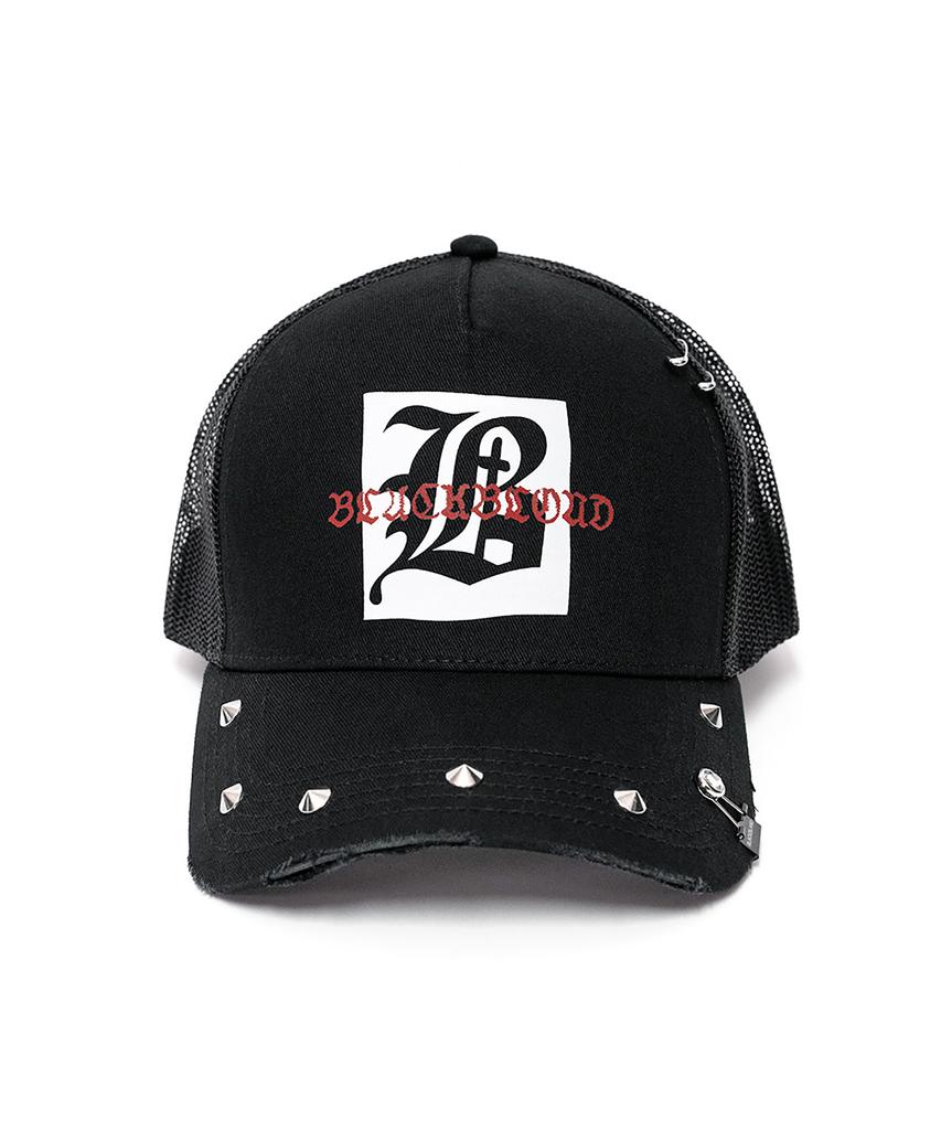 BLACKBLOND Vividi Graphic Logo Studded Trucker Mesh Cap (Black)