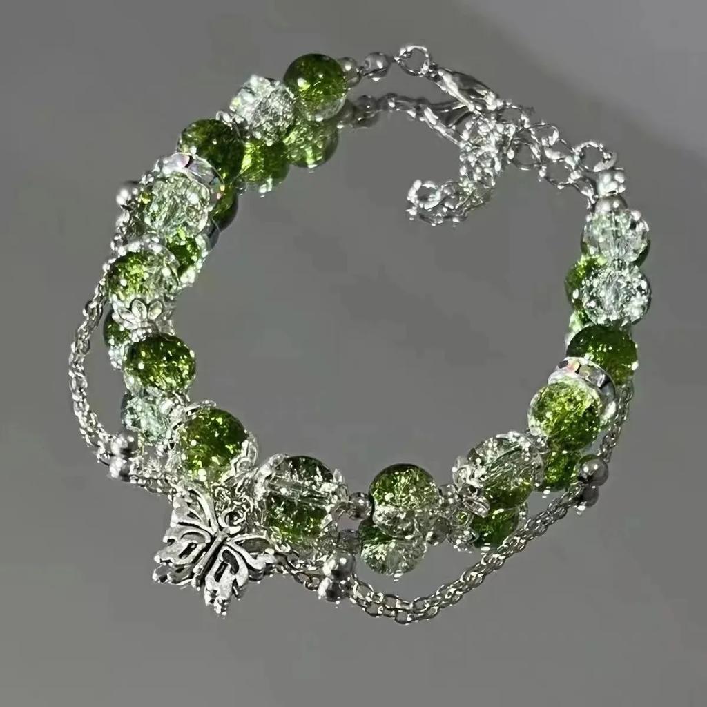 Exquisite Natural Stone Bracelet Elegant Lily of The Valley Flower Pendant Elastic Beaded Bracelets for Women Party Jewelry Gift