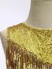 Costume da Bambina Anni '70 Disco Paillettes Lucide Girocollo Top Metallizzato Senza Maniche