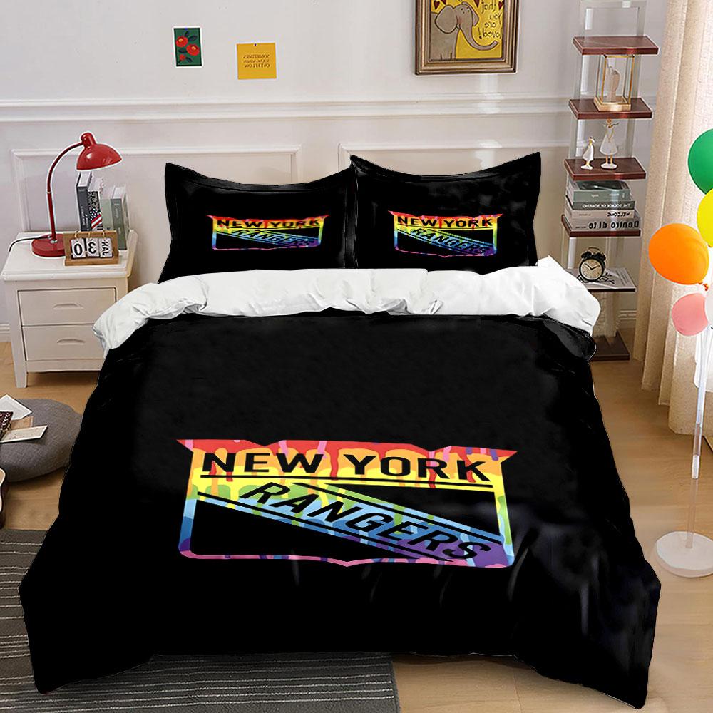 New York Rangers Rainbow Drip Design Print Bedding Set Duvet Cover Pillowcases (1* Duvet Cover 2* Pillowcases Do Not Include Comforter)