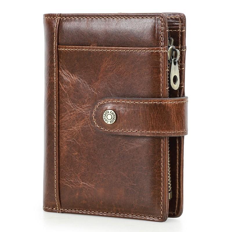 Full Grain Color Changing Head Layer Cowhide RFID Anti-theft Brush Men s Wallet Buckle Three Fold Leather 11x3x13 кофейный