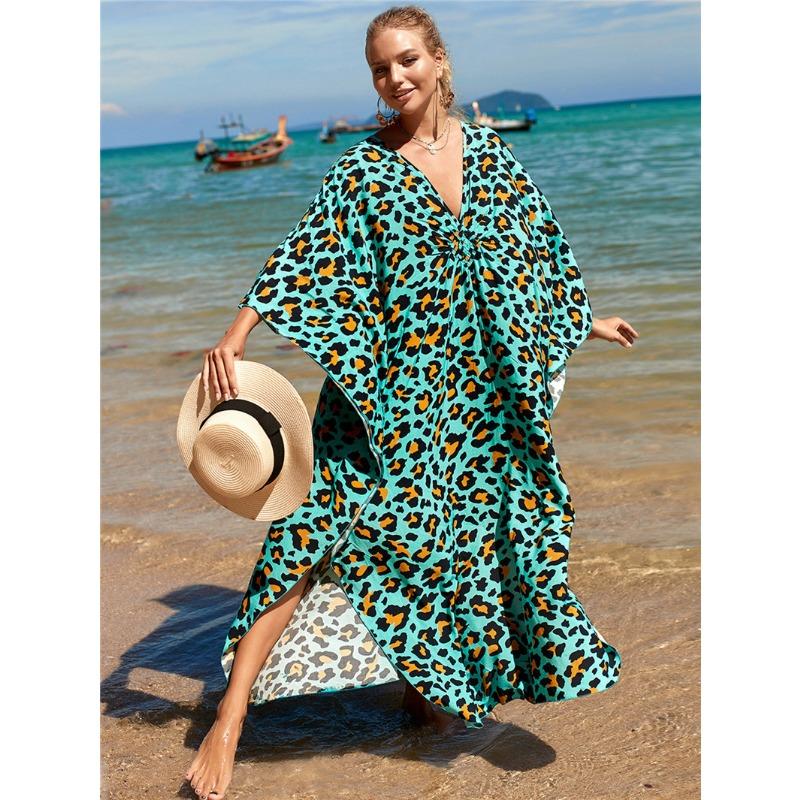 Damen Kleid Bedrucktes Strandkleid Lockeres Übergröße Urlaubs-Bikini-Oberhemd