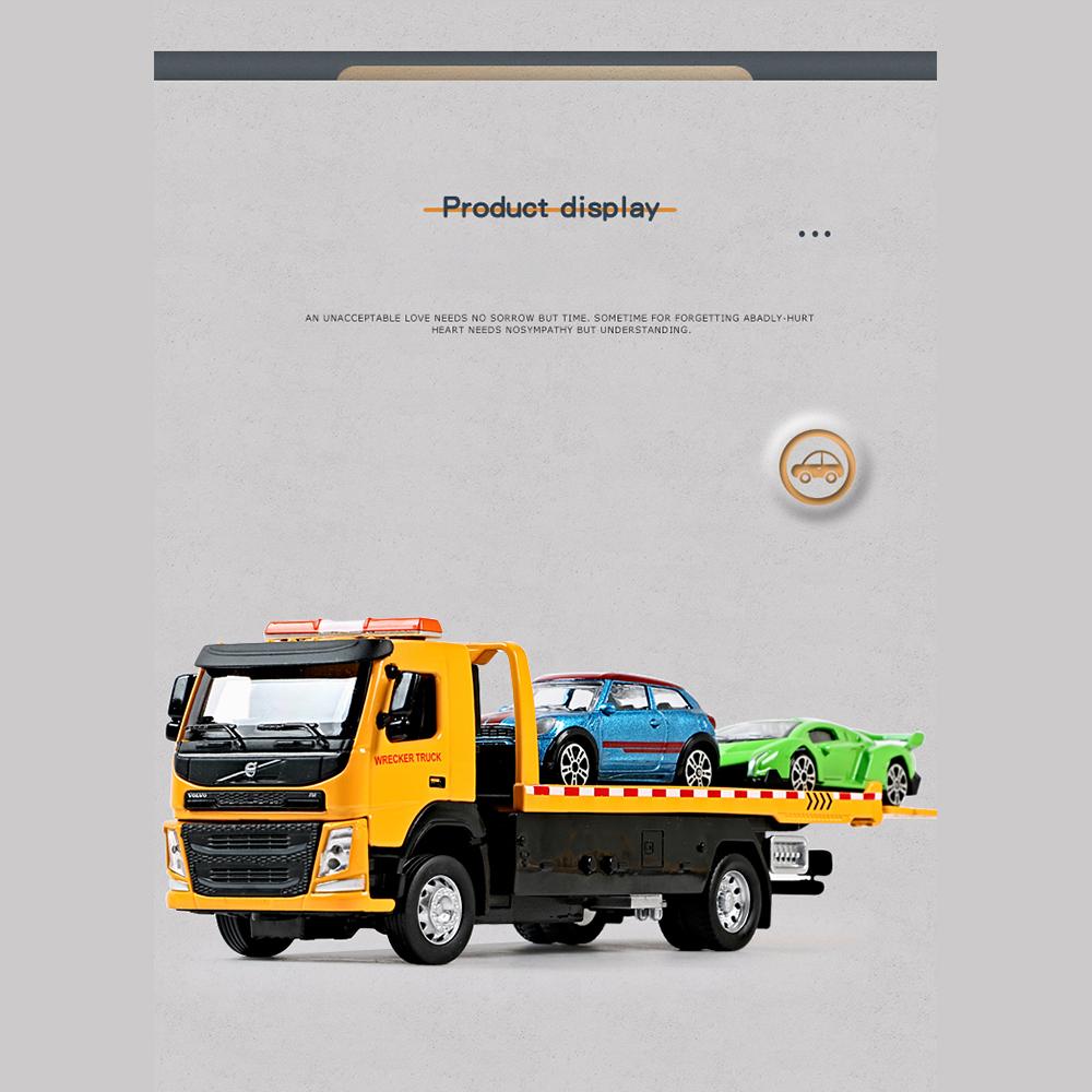1/50 Schaal VOLVO VAN Type Legering Aanhangwagen Model Simulatie Metalen Autotransporter Sleepwagen Pull Back Geluid en Licht Speelgoedvrachtwagen