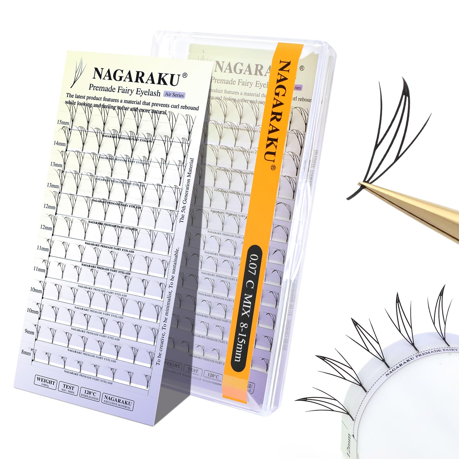 

NAGARAKU Fairy Style Lash, Pre-made Lash with a Bundle Look, Self-Extensions, 0.07mm Thickness, D Curl, Mixed Length 8mm-15mm, MangaAnime Style, 92