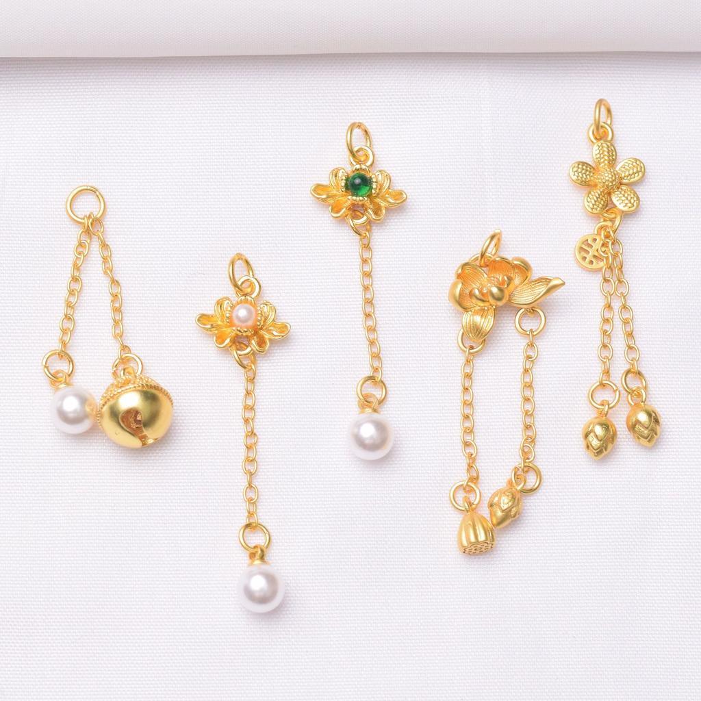 10pcs Color-Preserving Ancient Sand Gold Pendant Guochao Lotus Pod Lucky Gourd Pendant Beaded Diy Bracelet Necklace Pendant Accessories