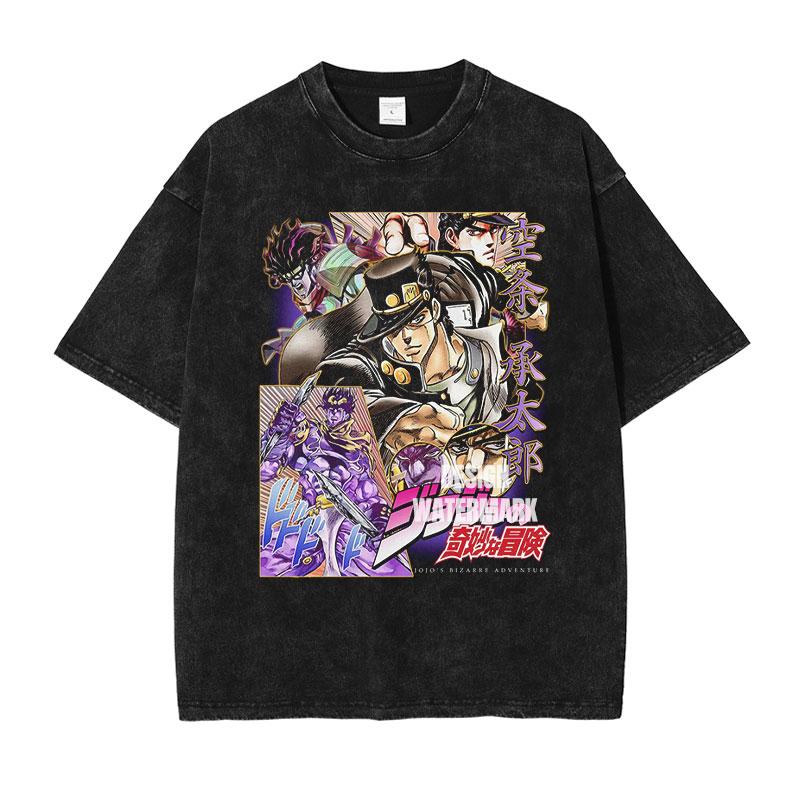 Hot Anime JoJos Bizarre Adventure Kira Yoshikage Giorno Giovanna Cool Print Tshirt Unisex Washed Cotton T Shirts Harajuku Tshirt