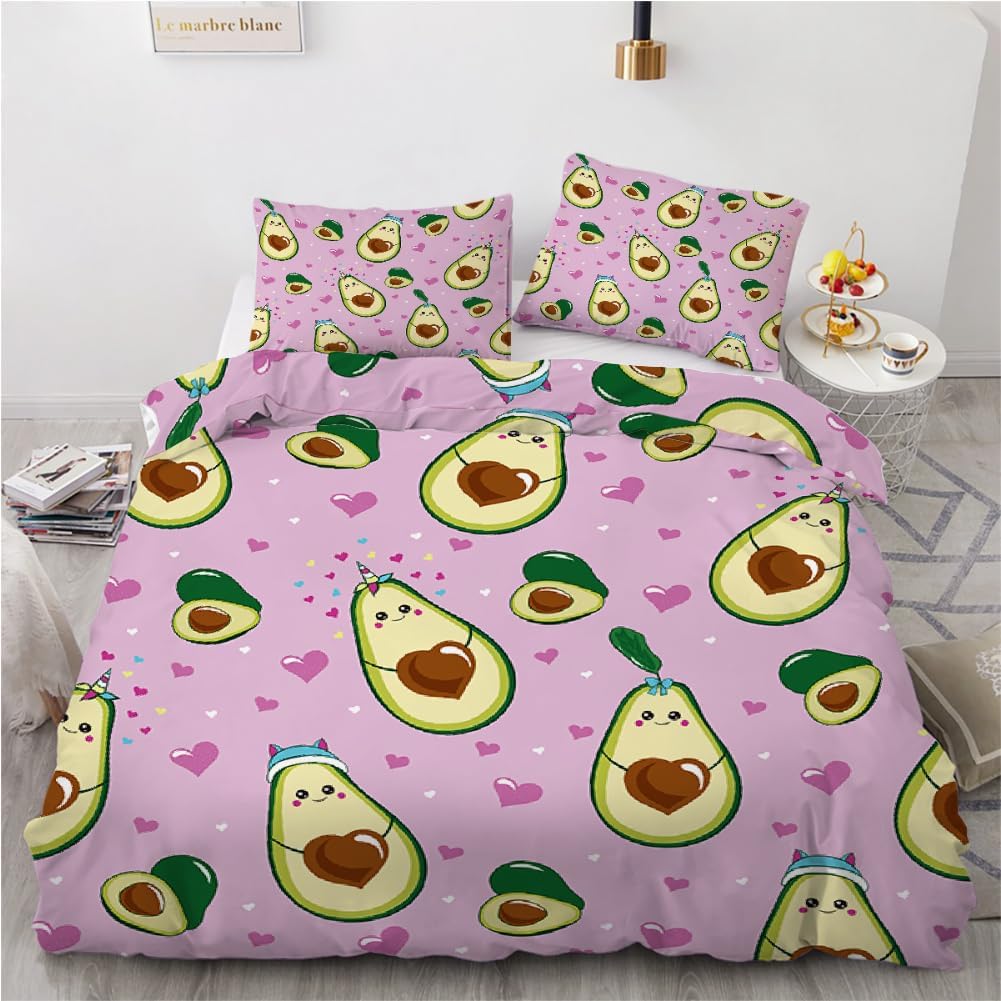 Funny Avocado Single Duvet Cover Set, Soft Microfiber Reversible Quilt Cover With Zipper, Avocado Bedding Set With 2 Pillowcases