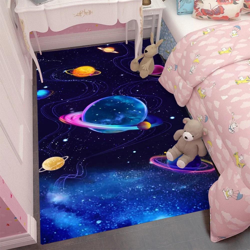 Cartoon Universe Starry Sky Carpet Bedside Mat for Children's Bedroom Children's Room Decoration Crawling Mat Rugs for Bedroom