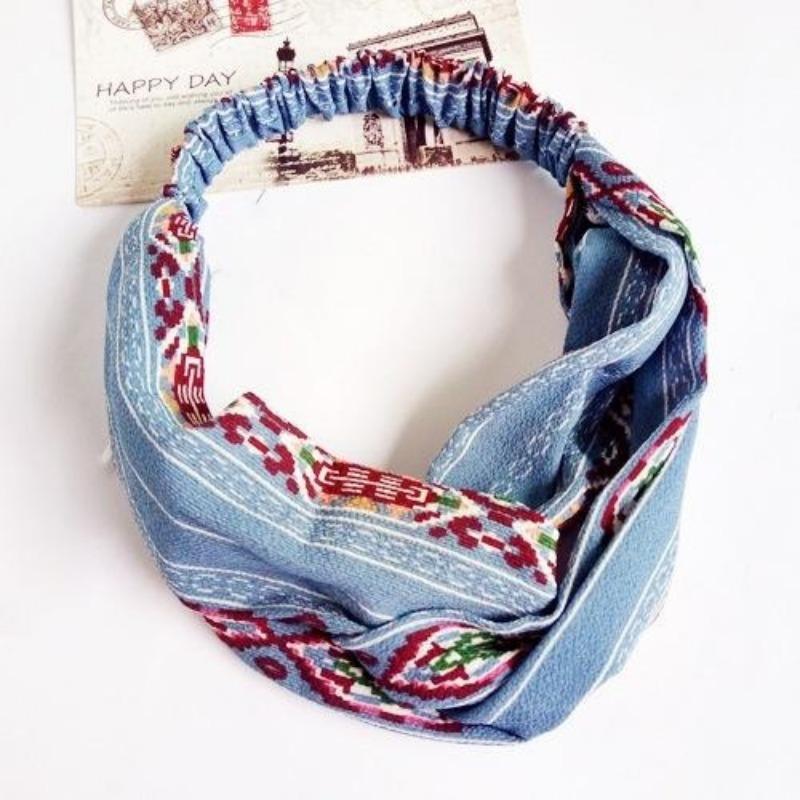 Bohemian Style Elastic Headbands  Cross Floral Turban Girls Flower Hairbands Striped Headwrap Hair Accessories for Women