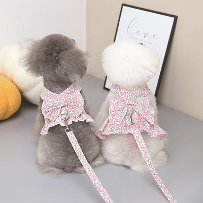 2024 New Spring and Summer Pet Clothes Kite Knot Chest Back Flower Skirt Can Be Hung with Traction Rope Skirt Chest Back Bomei Dog Clothing.