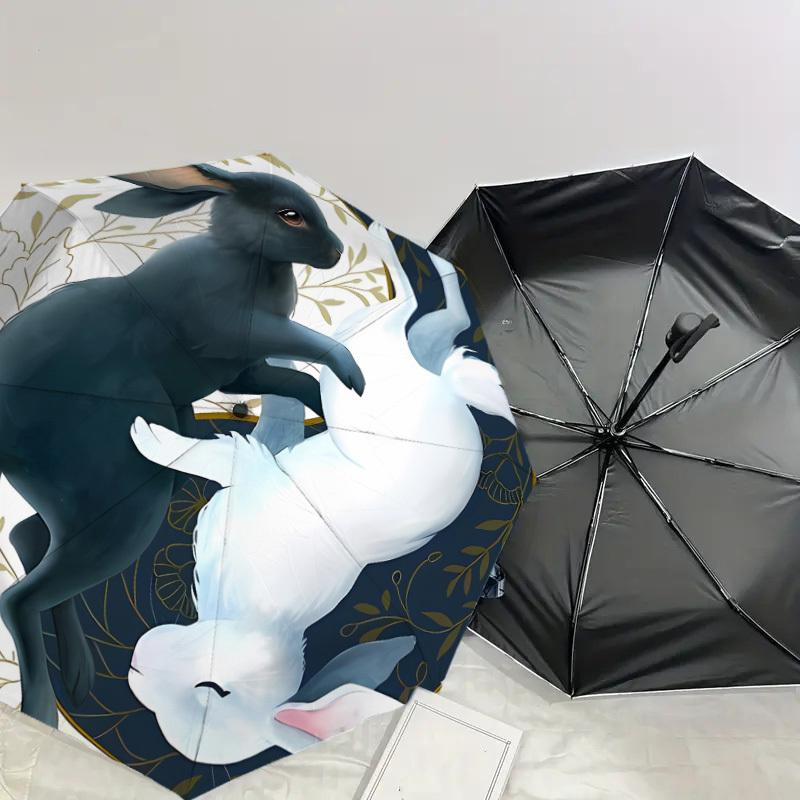 1pc Black and White Bunny Yin Yang Umbrella with Plastic Handle,Suitable for All Seasons Home Travel Outdoor UmbrellaDD110