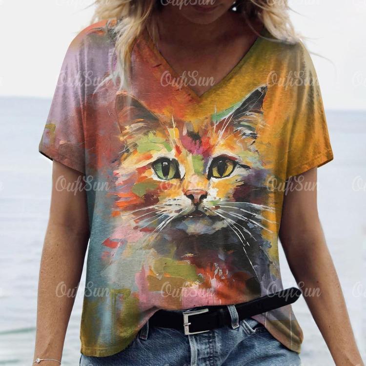 Fashion Streetwear Women Oversized T Shirt 3D Cat Print Summer Casual Short Sleeve Crew Neck Pullover Female Clothing