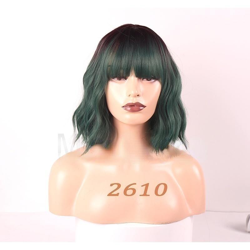 MISS WIG Kurzwellige Damen-Perücke mit Pony, schwarze Kunstfaser-Perücke für den täglichen Gebrauch