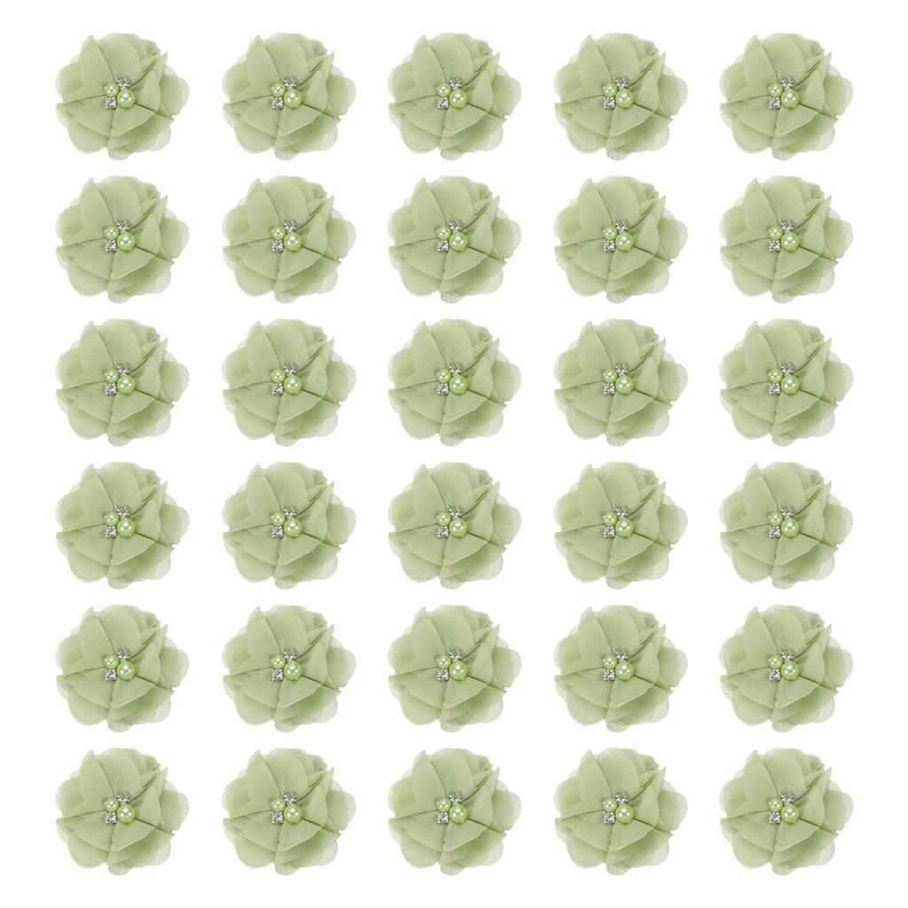 12/30pcs Chiffon Flowers Rhinestone Pearl Sewing Fabric Flowers Artificial Appliques Embellishment for Clothing Wedding Craft 2"
