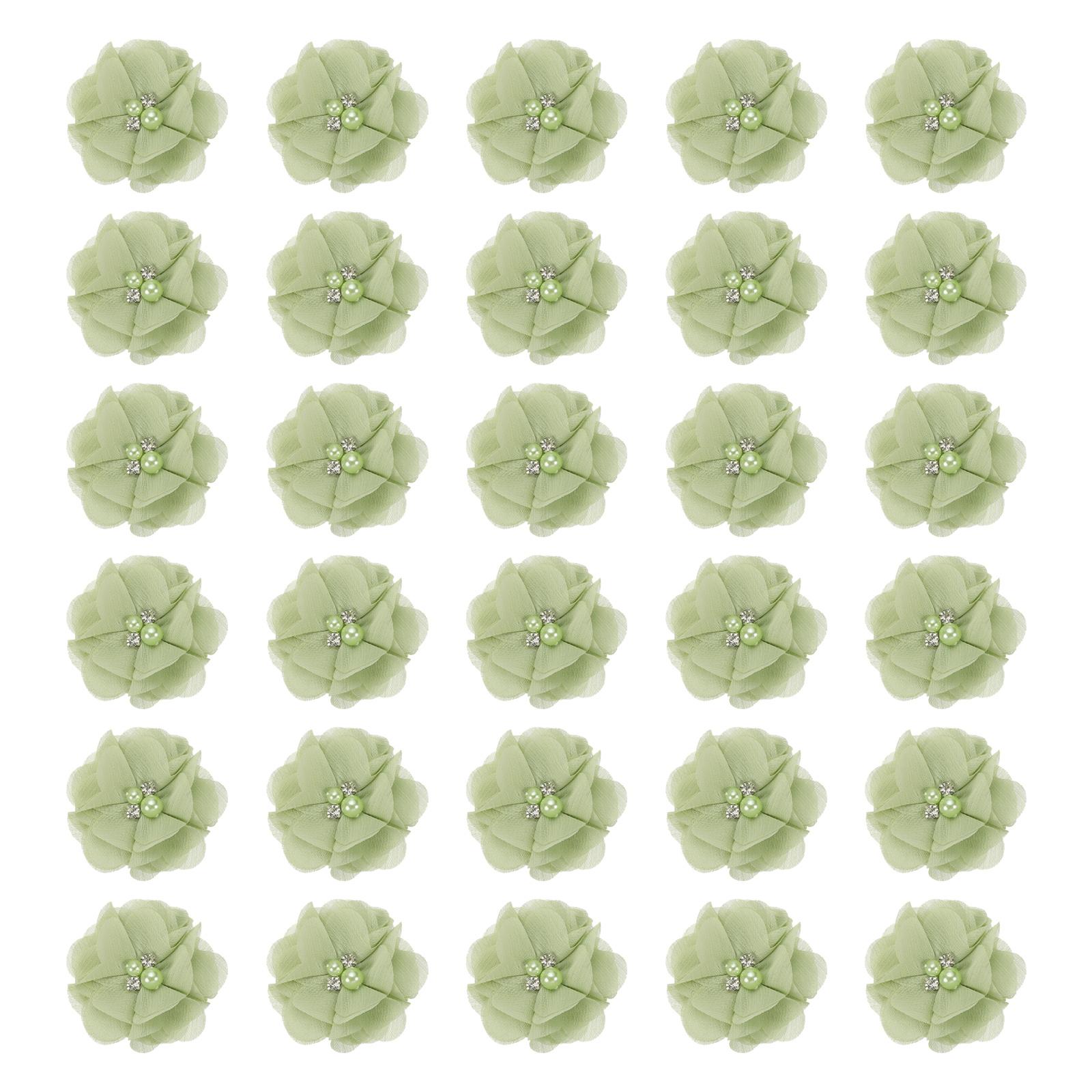 

12/30pcs Chiffon Flowers Rhinestone Pearl Sewing Fabric Flowers Artificial Appliques Embellishment for Clothing Wedding Craft 2 12Pcs зелений