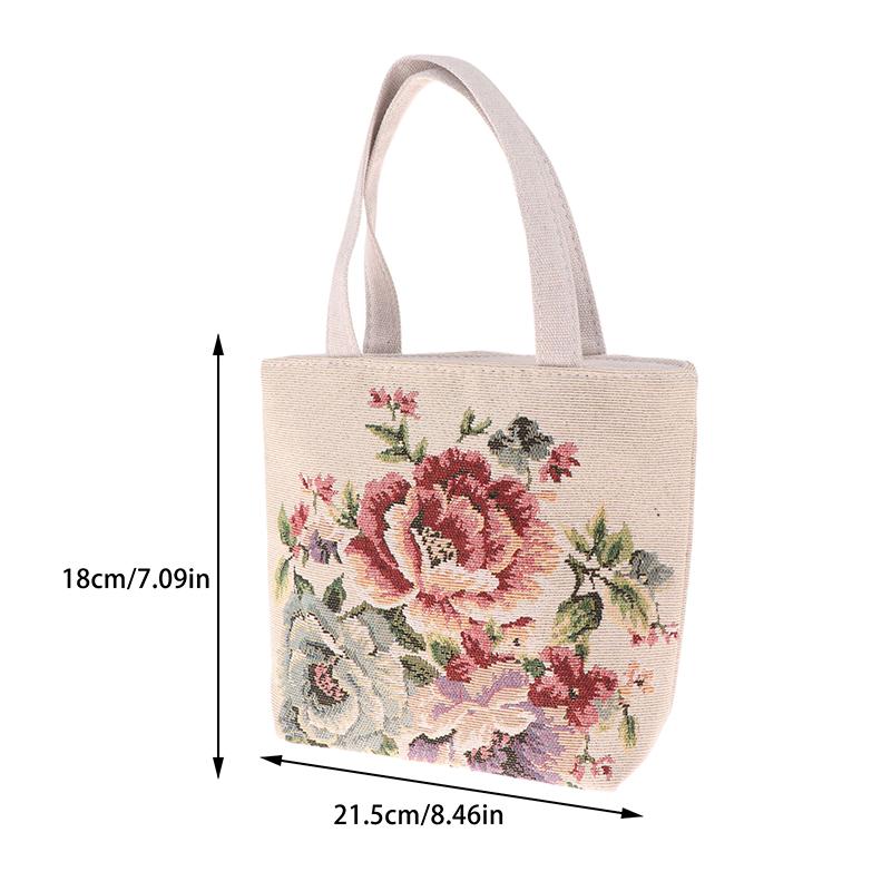 Embroidery Canvas Bag Cute Butterfly Rabbit Peony Tote Bag Small Shoulder Traveling Pouch Handbag Grocery Storage Bag