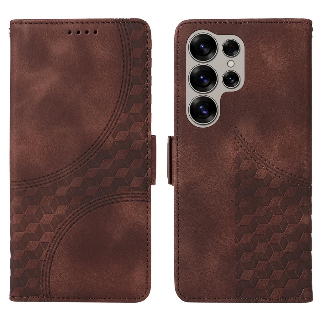 For Samsung Galaxy S25 Ultra Case PU Leather Phone Cover Rhombus Starry Imprinted