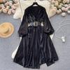 Vintage elegantní šaty s výstřihem do V pro ženy 2024 podzimní nové večerní šaty s úzkým pasem vestidos Mujer Y2k s dlouhým rukávem