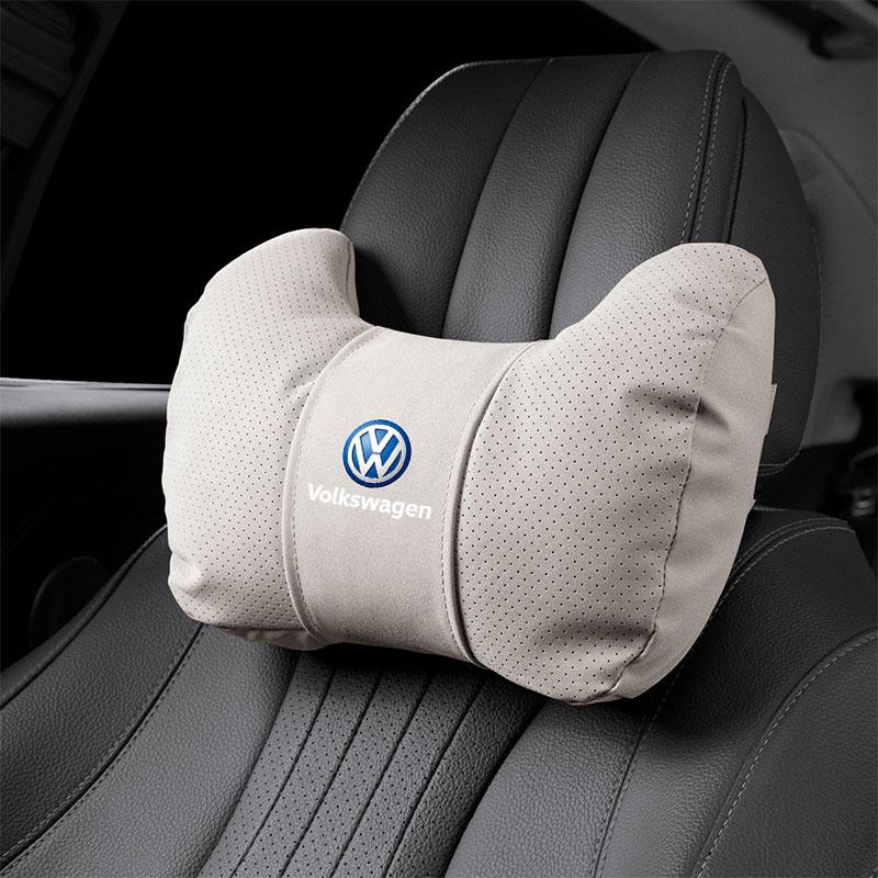 Car Seat Headrest Suede Soft Cotton Pillow Core Neck Pillow For VW Golf Amarok T5 Phaeton GTI Teramont ID3 Car Interior Keychain Zr4