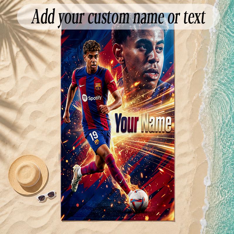 Beach TowelLamine Yamal Custom Name Text Personalized Soft Towel for Beach Pool Indoor Home Decor Gift
