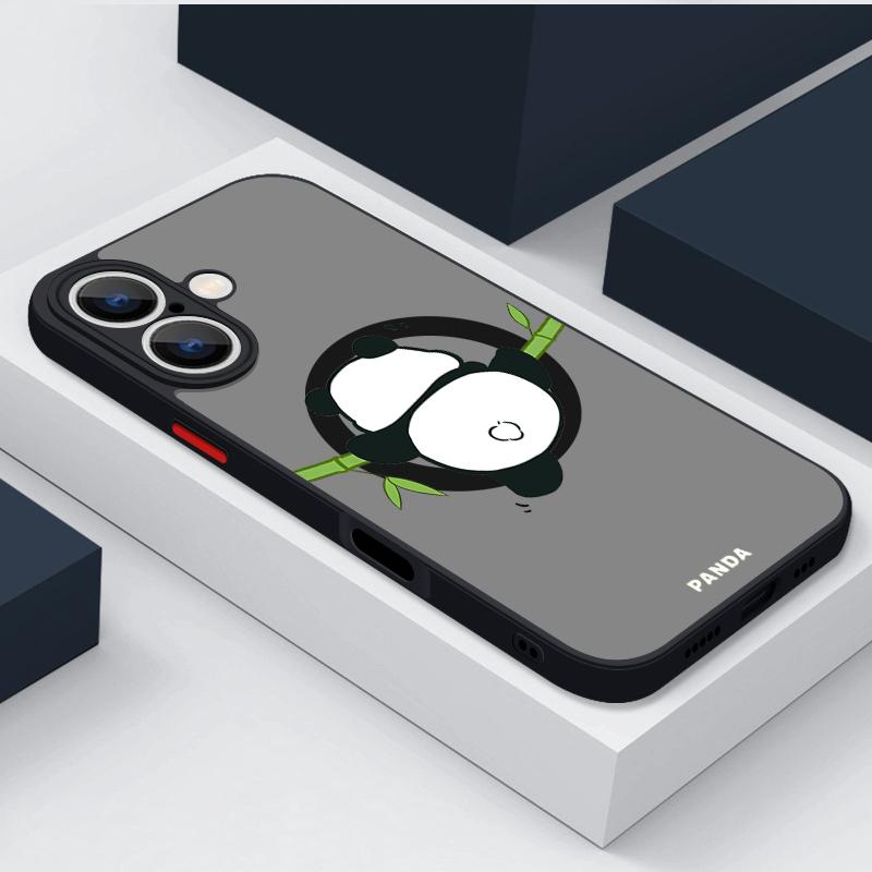 Magnetic For Magsafe Cartoon Panda Case For iPhone 16 Pro Max Funda iPhone 15 Pro Max 11 12 13 14 16e 17 Air Matte Back Cover