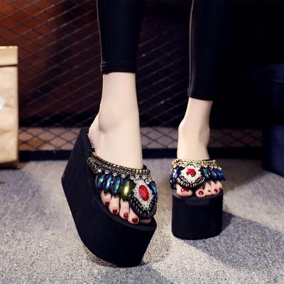Chanclas de cuña de tacón alto y suela gruesa de moda para mujer - Zapatos de playa estilo coreano 2019