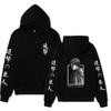 Attack On Titan Hoodie, Levi Ackerman Portrait Graphic Japanese Text Front Back Sleeve Print Pullover Sweatshirt Unisex Streetwear