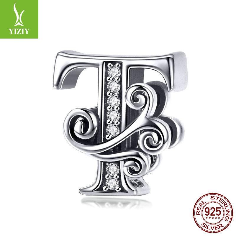 26 Letter Diy Bracelet Beaded Accessory, Zircon Sterling Silver Beads Loose Beads Bsc030
