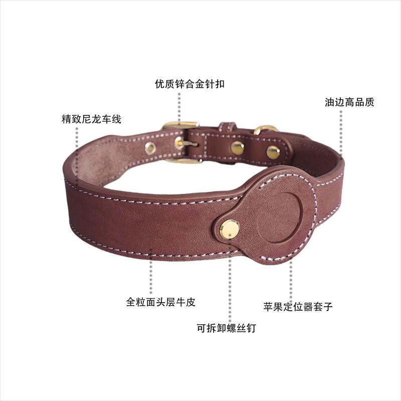 Genuine Leather Dog Collar With AirTag Holder Full Grain Removable Screw S/M Sizes